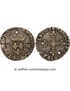 HENRI III - 1/8 ECU ARGENT 1589 T NANTES
