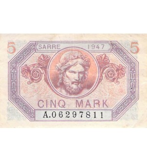 SARRE, OCCUPATION FRANÇAISE - 5 MARK 1947 - TTB