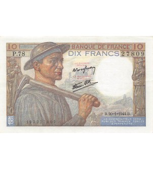 FRANCE, MINEUR - 10 FRANCS 20/01/1944 - SÉRIE P.78 - PSUP 2